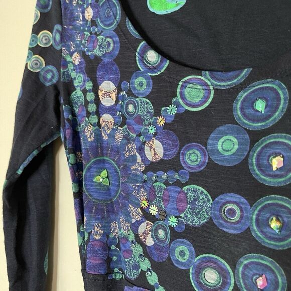 DESIGUAL blue abstract circles sequin v-neck long sleeve wrapped dress EU Small - Picture 2 of 9